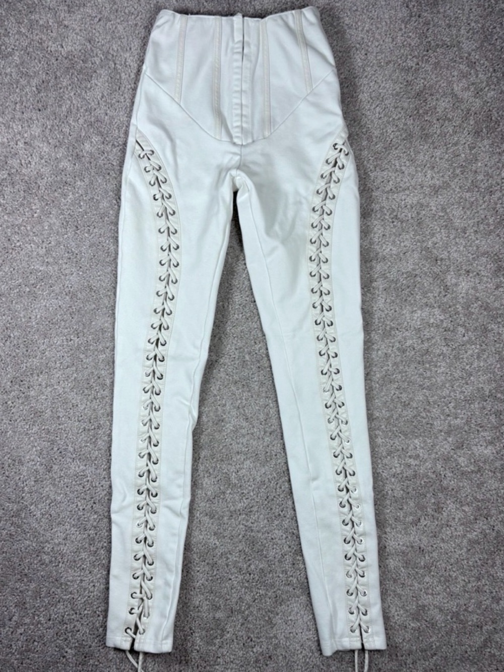 MANIERE DE VOIR White Lace Up Corset Waist Skinny Leggings Pants Womens Size 2 - Picture 1 of 12